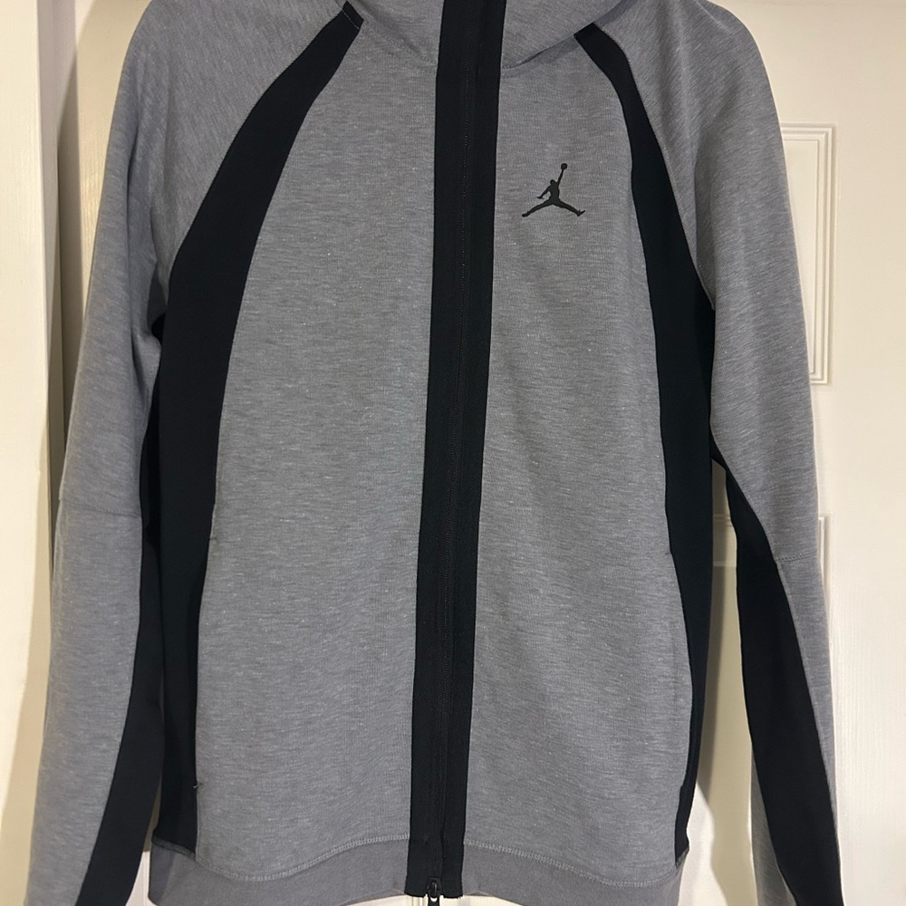 Jordan Nike Gray and Black Full-Zip Hoodie
